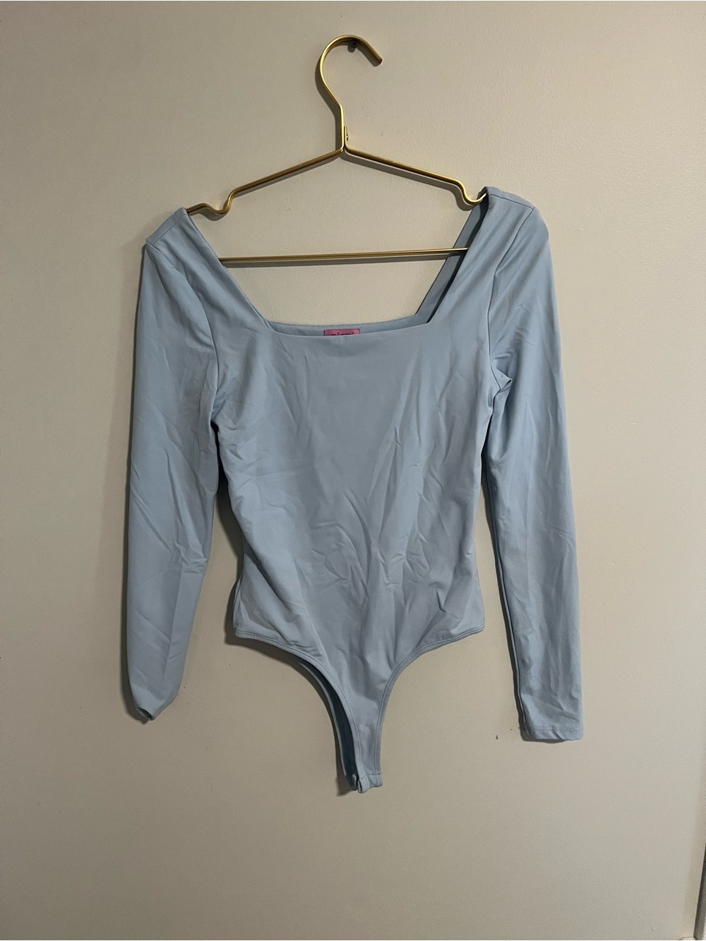 mi ami Light Blue Square Neck Long Sleeve Bodysuit Athletic Fabric
